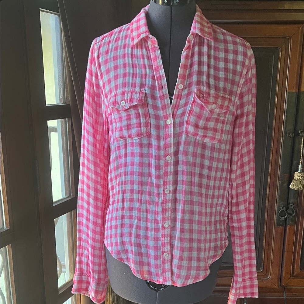 Gilly Hicks Pink and White Gingham Shirt S